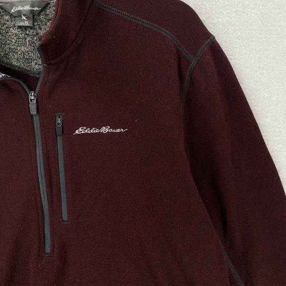 Eddie Bauer Sweater Mens LG TALL Burgandy Fleece Pullover 1/4 Zip Outdoor Casual - Picture 5 of 14